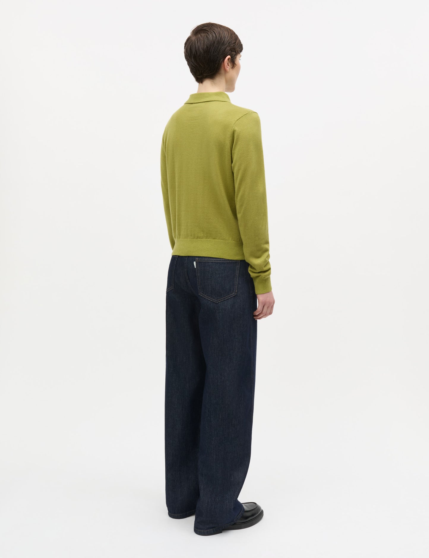 Fine Merino Rosa Polo Knit, Green Olive