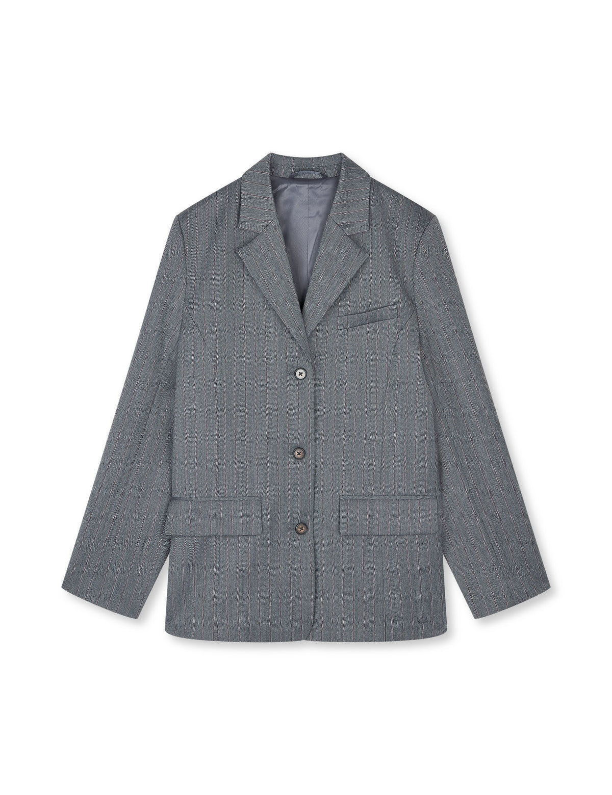 Herringbone Pin Less Blazer, Dark Grey Melange/Winetasting