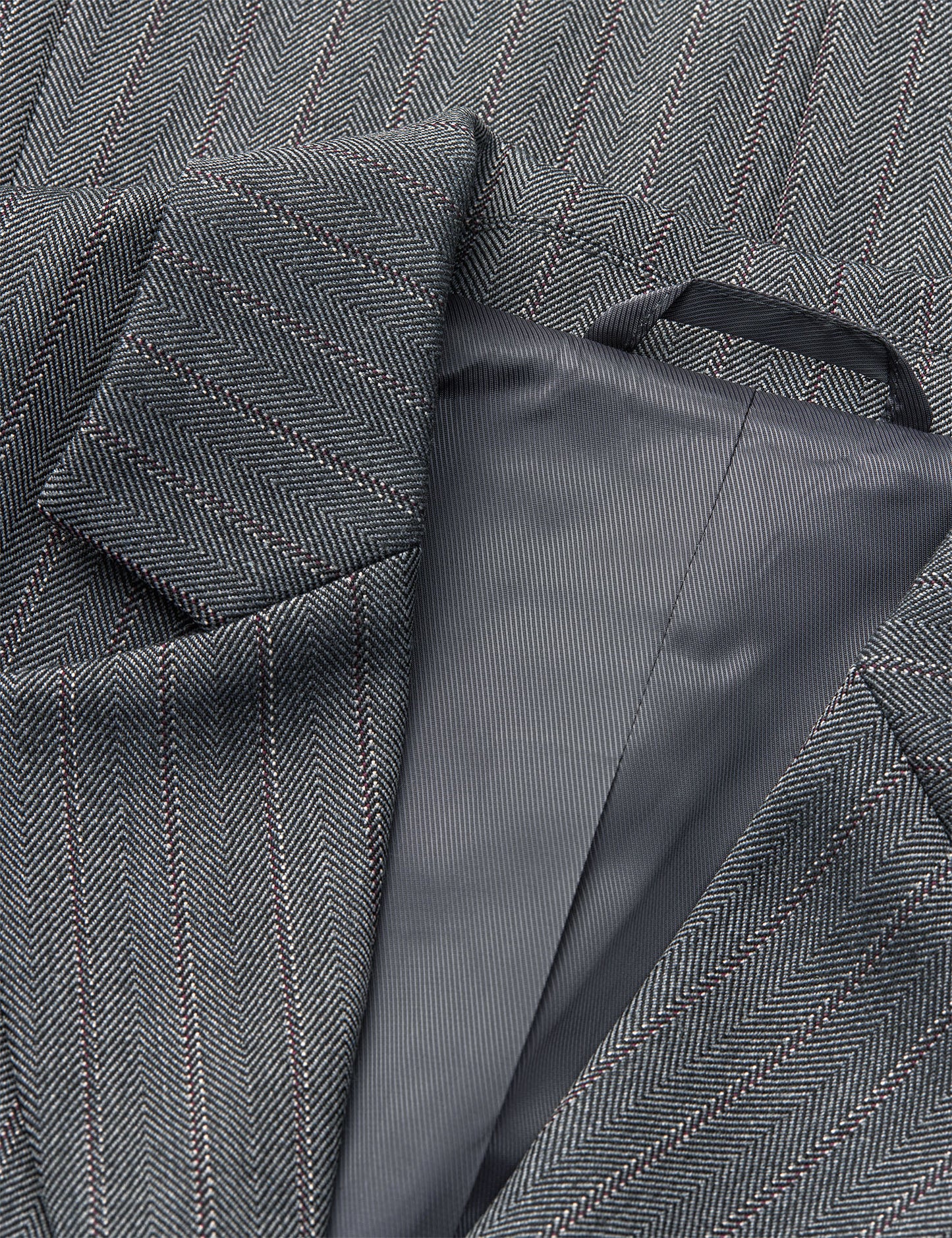 Herringbone Pin Less Blazer, Dark Grey Melange/Winetasting