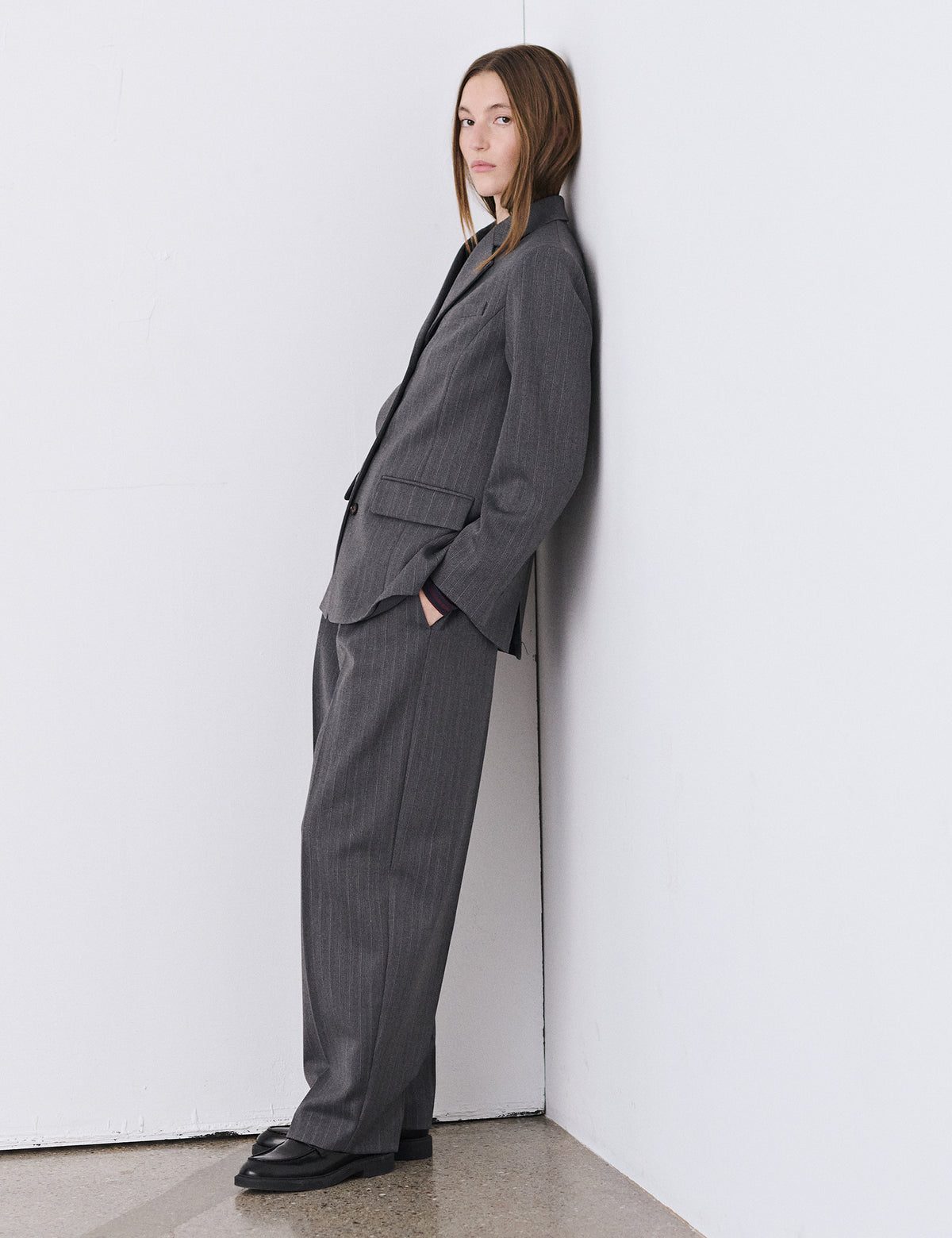 Herringbone Pin Less Blazer, Dark Grey Melange/Winetasting