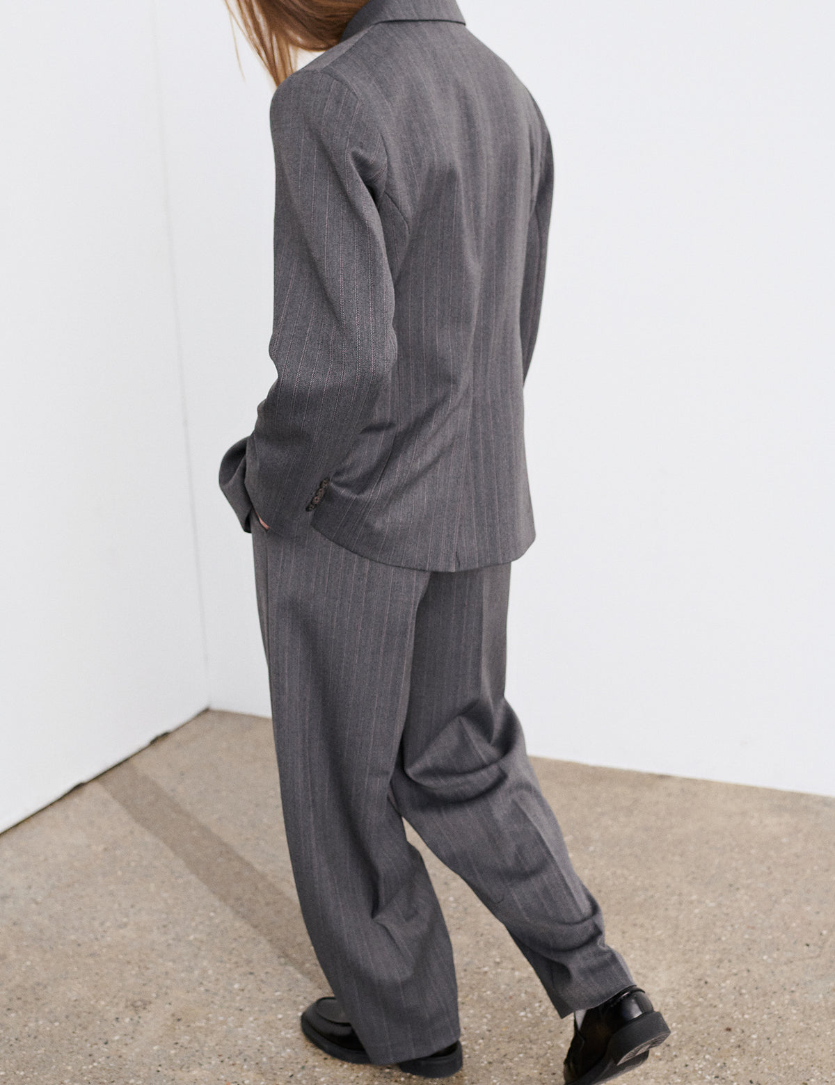 Herringbone Pin Less Blazer, Dark Grey Melange/Winetasting