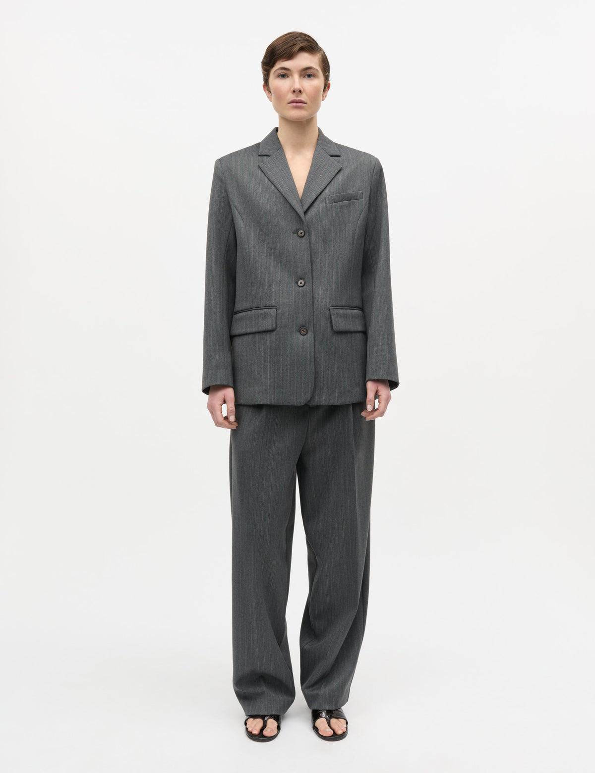 Herringbone Pin Less Blazer, Dark Grey Melange/Winetasting