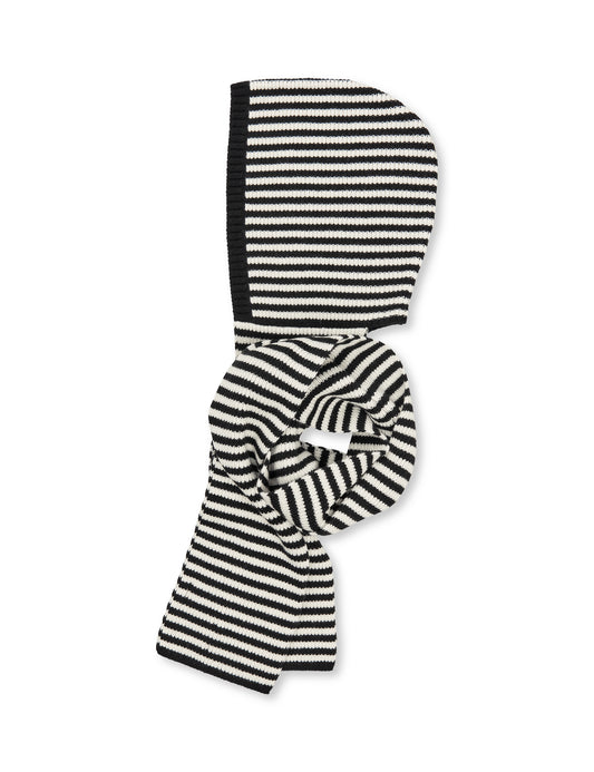 One Wool Freja Hooded Scarf, Black/Vanilla Ice