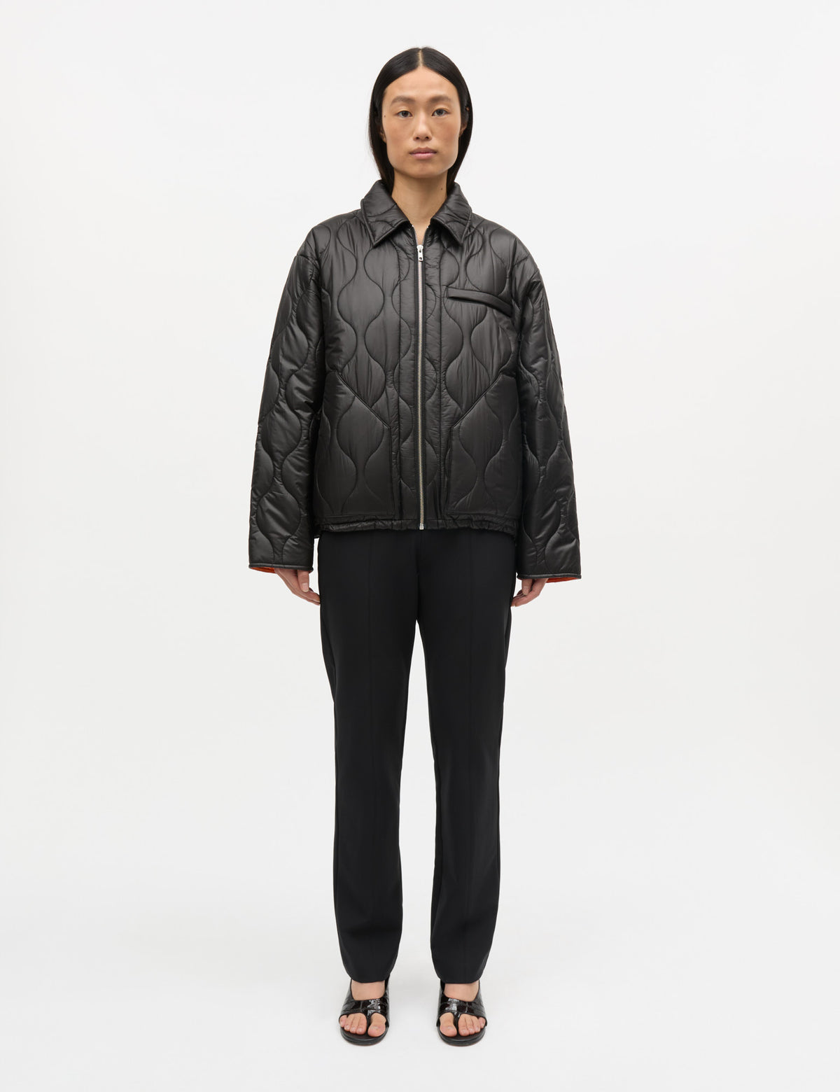 Shiny Ripstop Flora Jacket, Black
