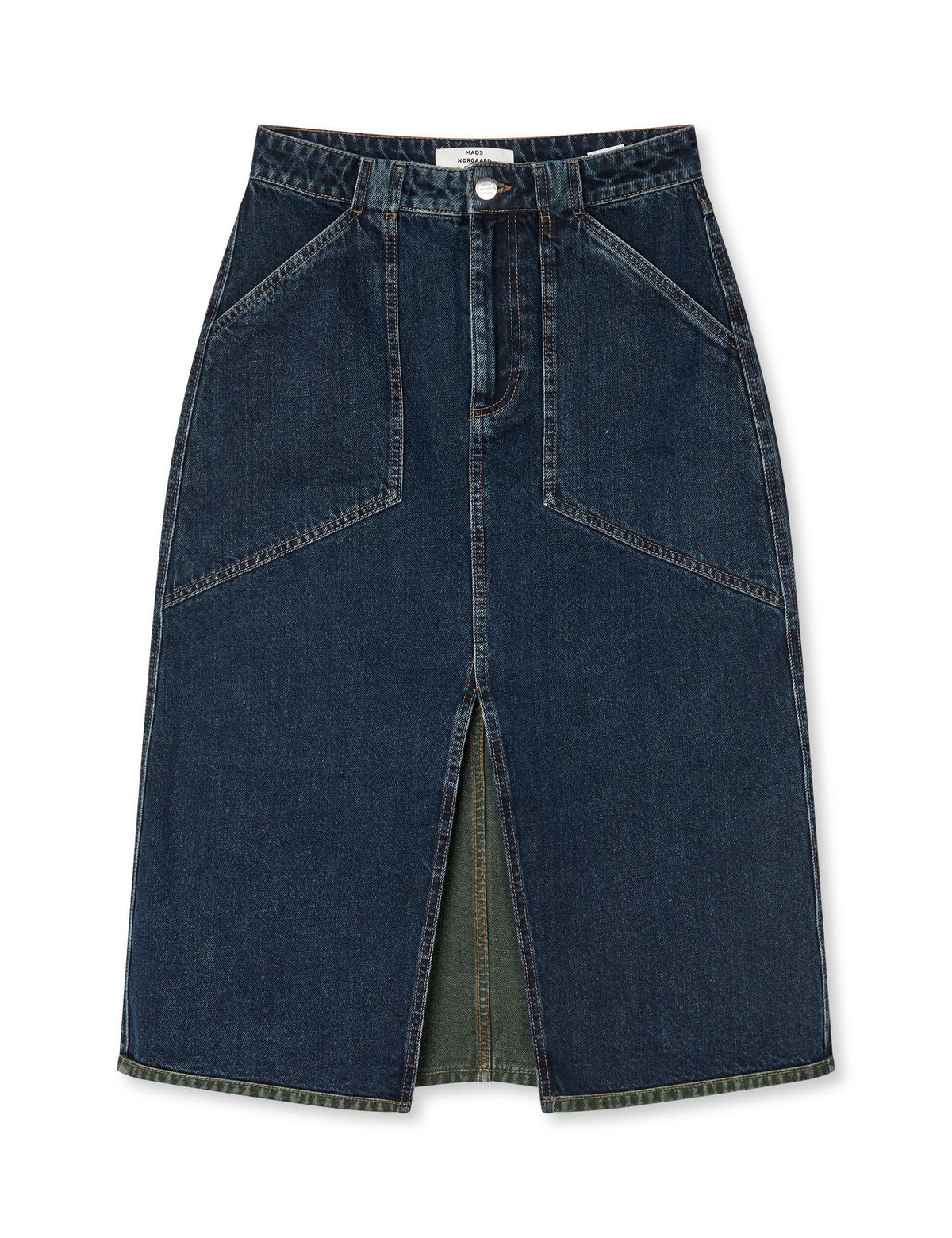 Double Denim Norma Skirt, Blue/Green Dye