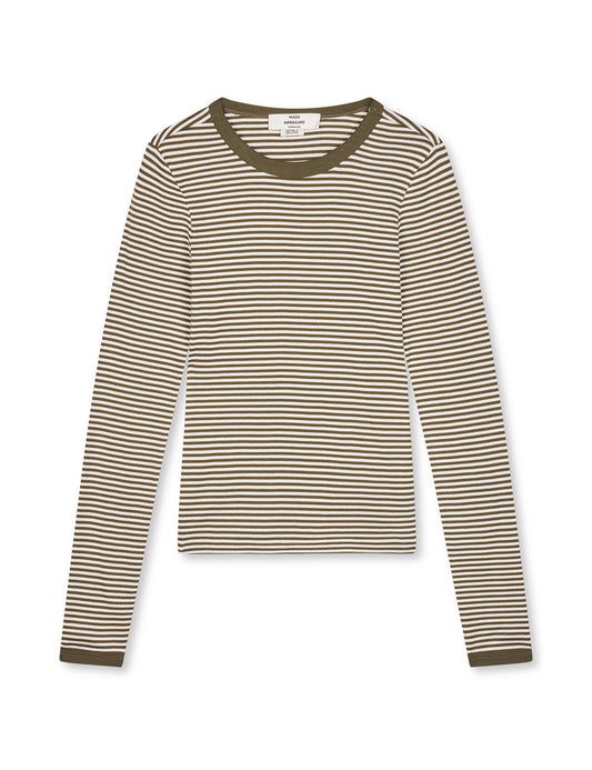 Grace Jersey Stripe Camille Tee LS, White/Tarmac