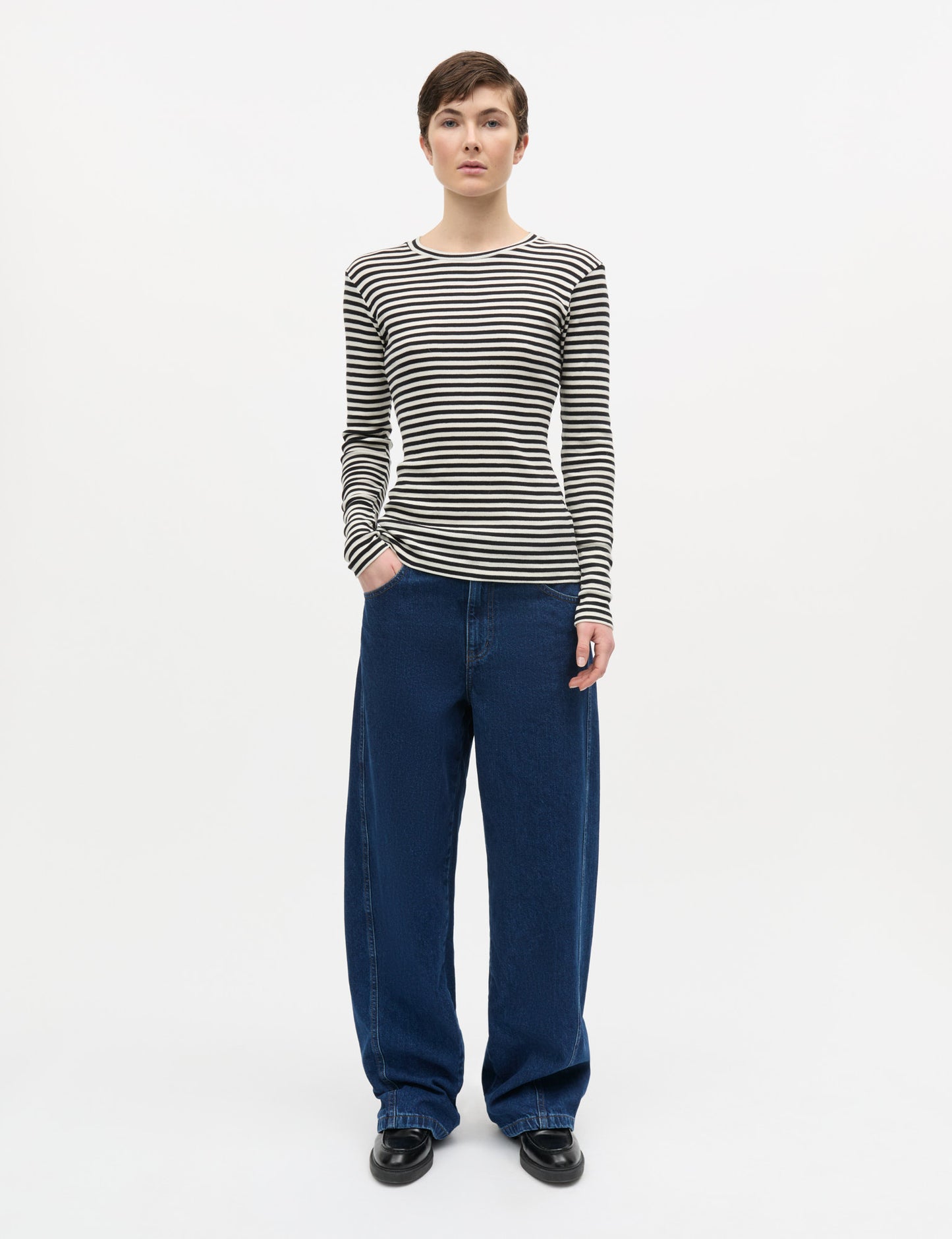 2x2 Cotton Stripe Tuba Tee LS, Black/Vanilla Ice