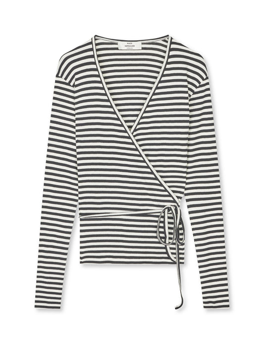 2x2 Cotton Stripe Susi LS Top, Black/Vanilla Ice