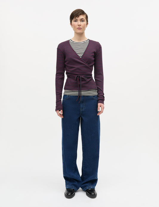 2x2 Cotton Stripe Susi LS Top, Sky Captain/Winetasting