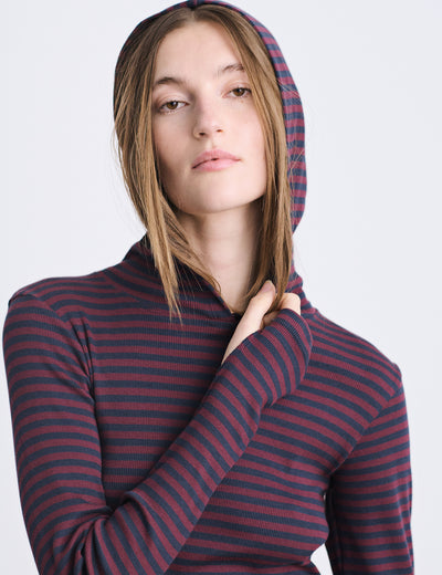 2x2 Cotton Stripe Tutti Hood, Sky Captain/Winetasting