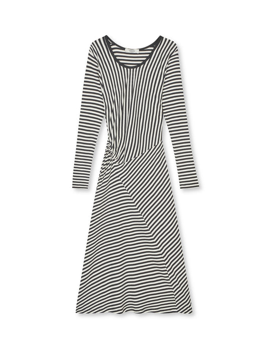 2x2 Cotton Stripe Severa Dress, Black/Vanilla Ice
