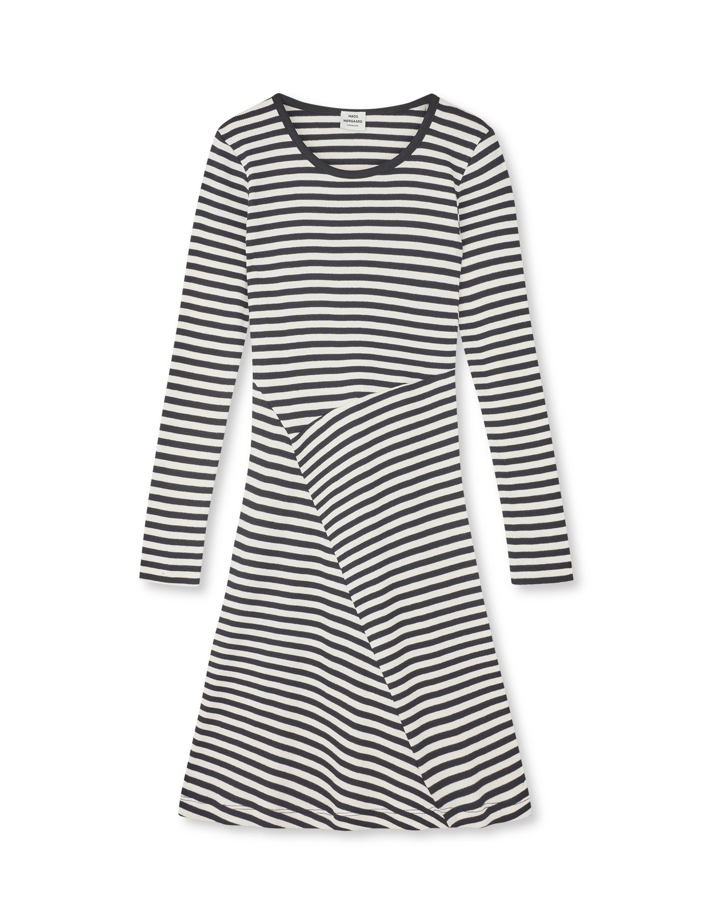 2x2 Cotton Stripe Cille Dress, Black/Vanilla Ice