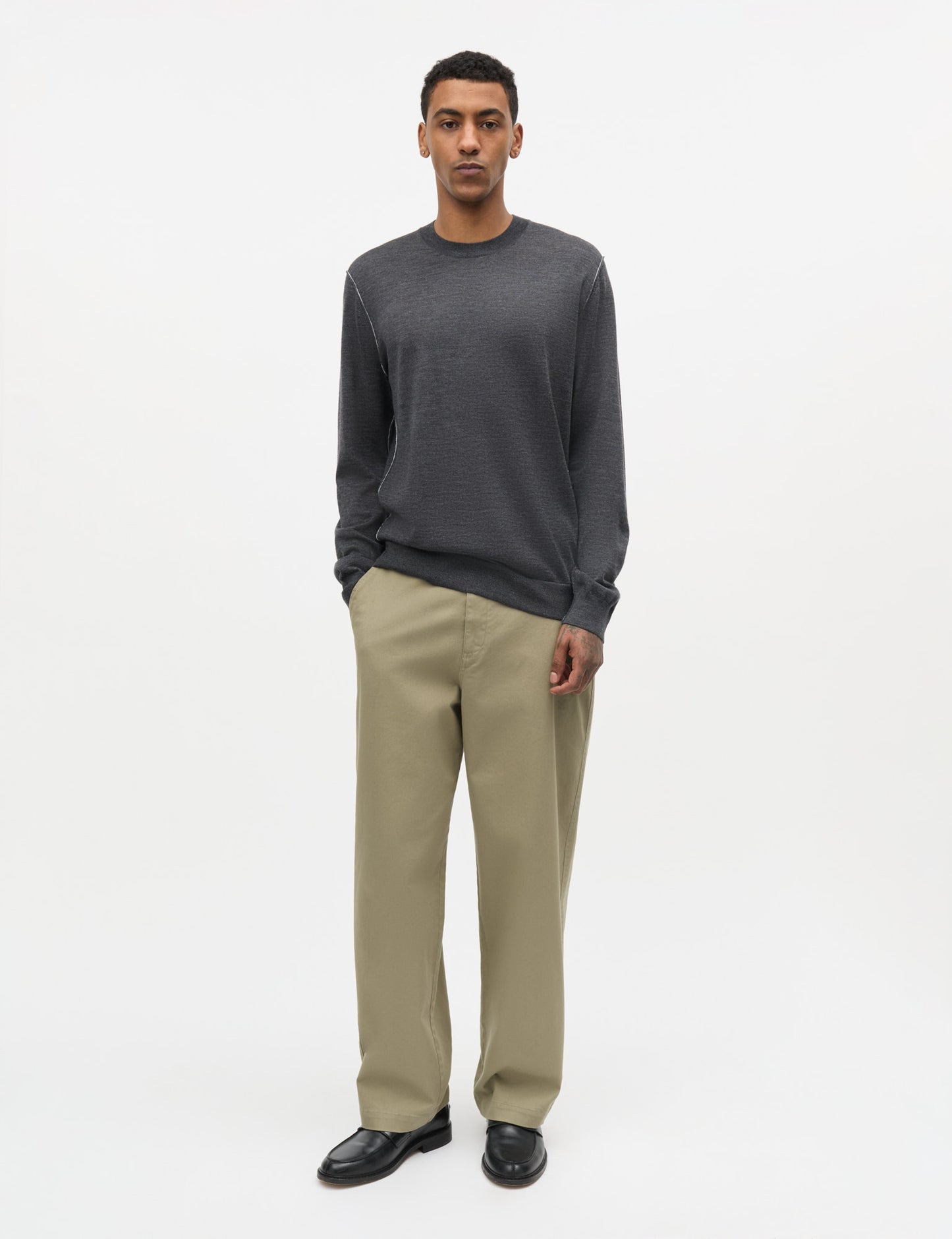 Merino Wool Contrast Jules Knit, Charcoal Melange