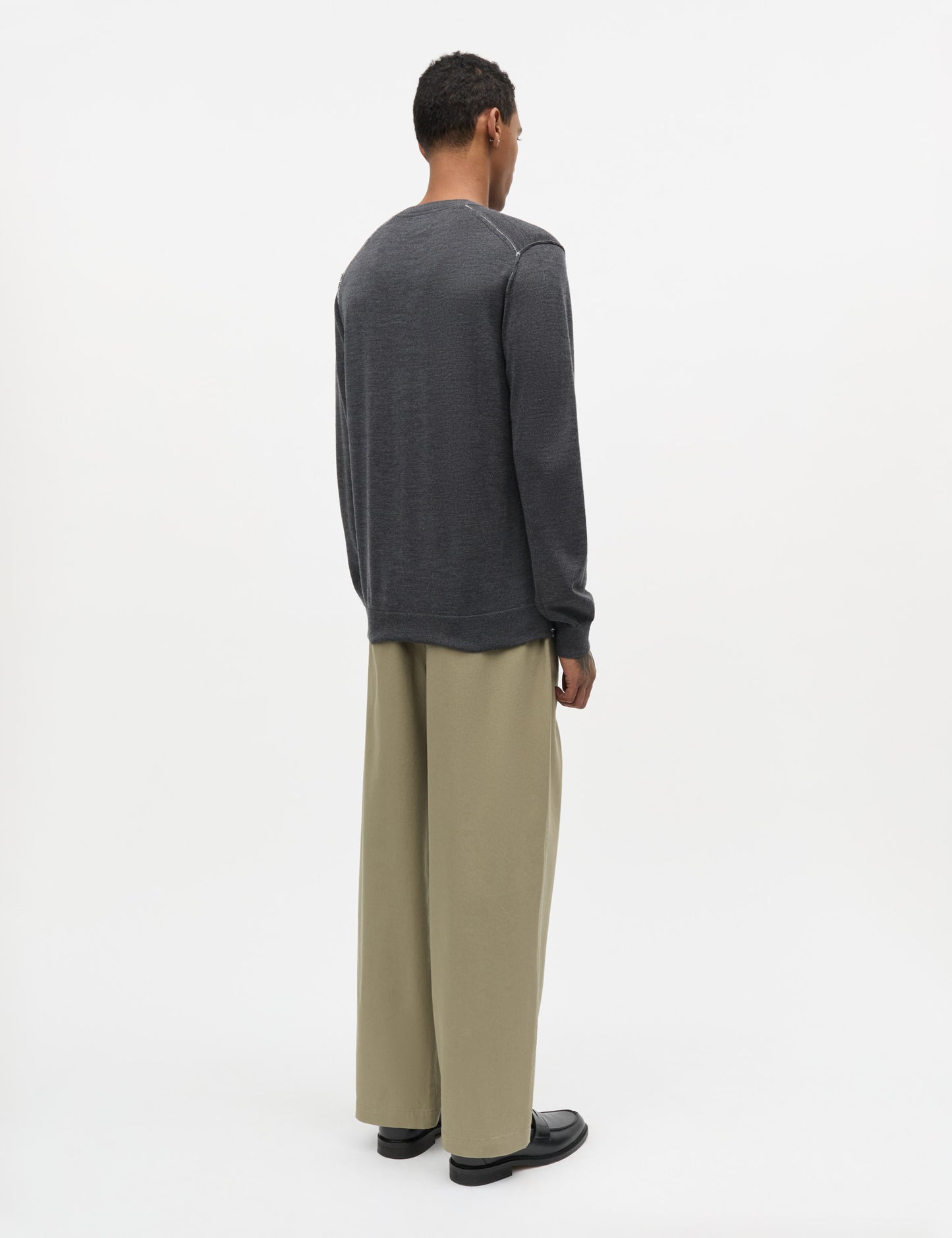 Merino Wool Contrast Jules Knit, Charcoal Melange