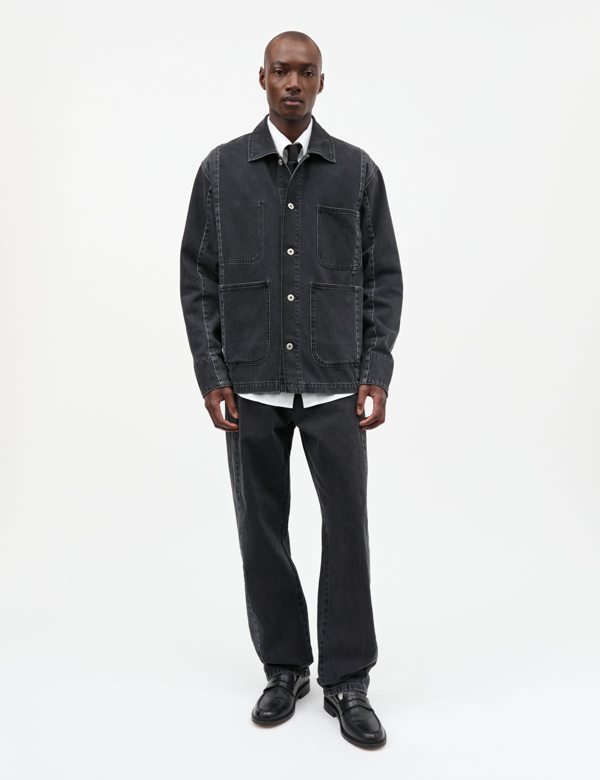 Salvo Denim Reworked Chore Jacket, Black Stone Wash