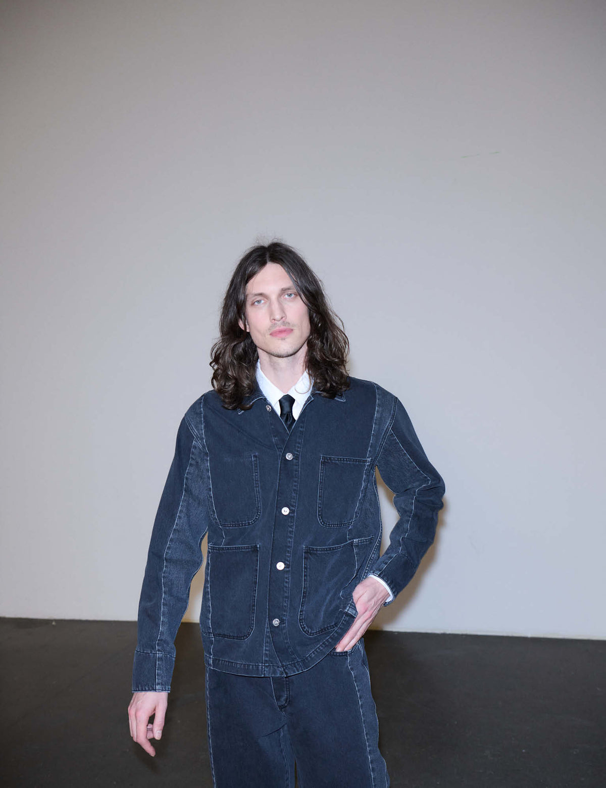 Salvo Denim Reworked Chore Jacket, Black Stone Wash