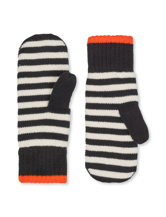 One Wool Milo Stripe Mitten, Black/Vanilla Ice