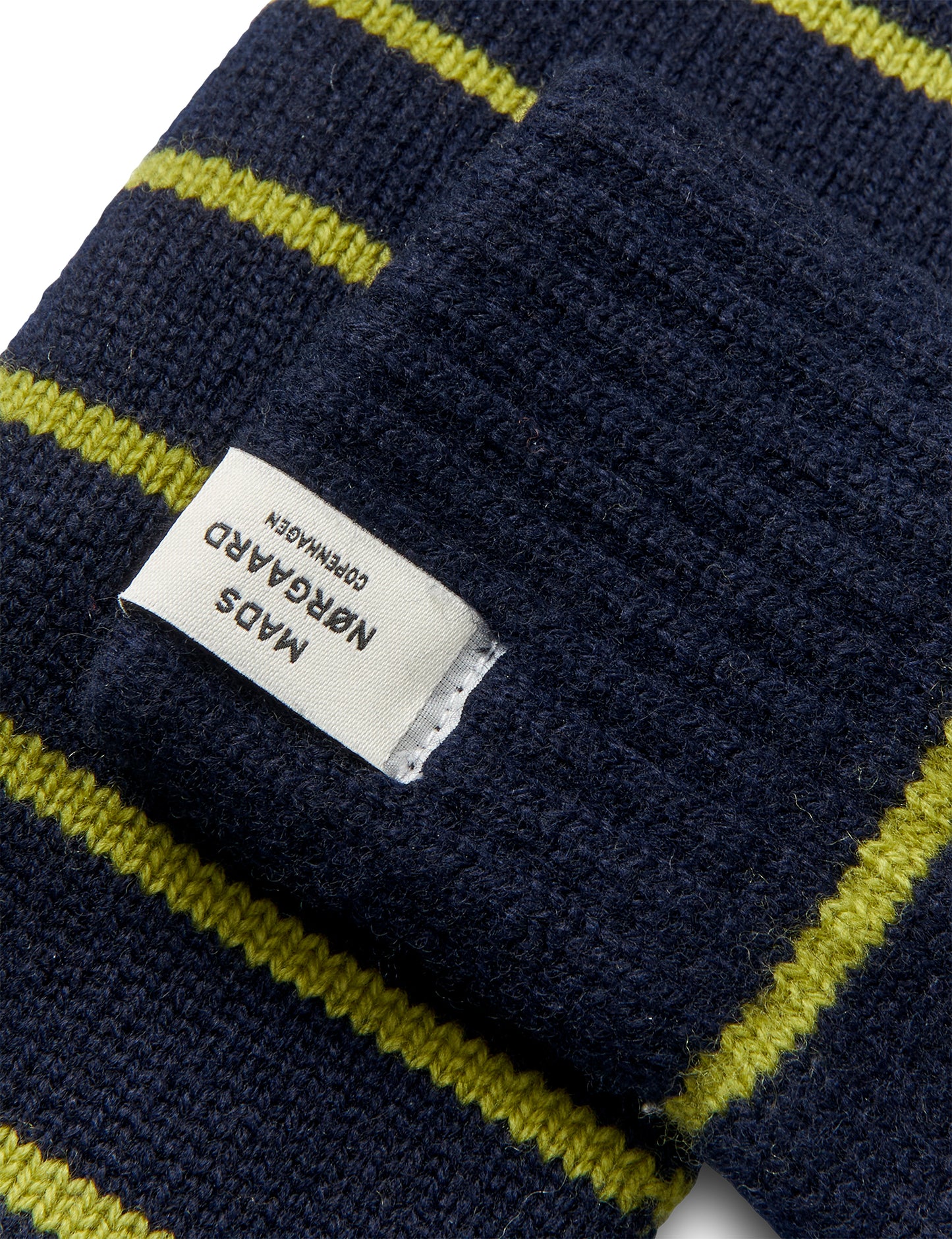 One Wool Milo Stripe Mitten, Sky Captain/Green Olive