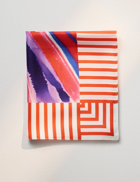100% Silk Farshad Scarf, Red Multi